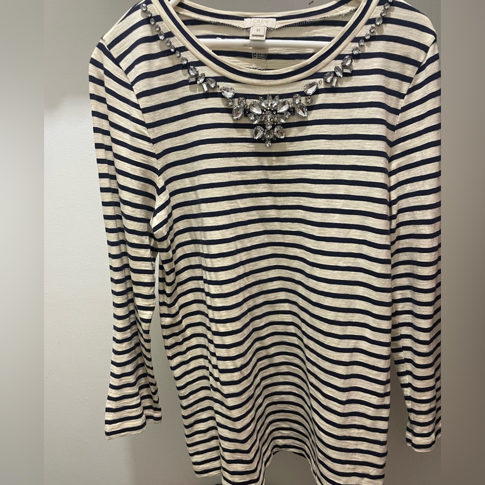 J. Crew Navy and Cream Striped Long Sleeve Top